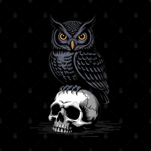 Gothic Owl Perched on Skull by BirdsnStuff