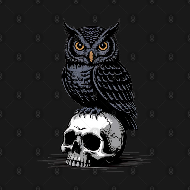 Gothic Owl Perched on Skull by BirdsnStuff
