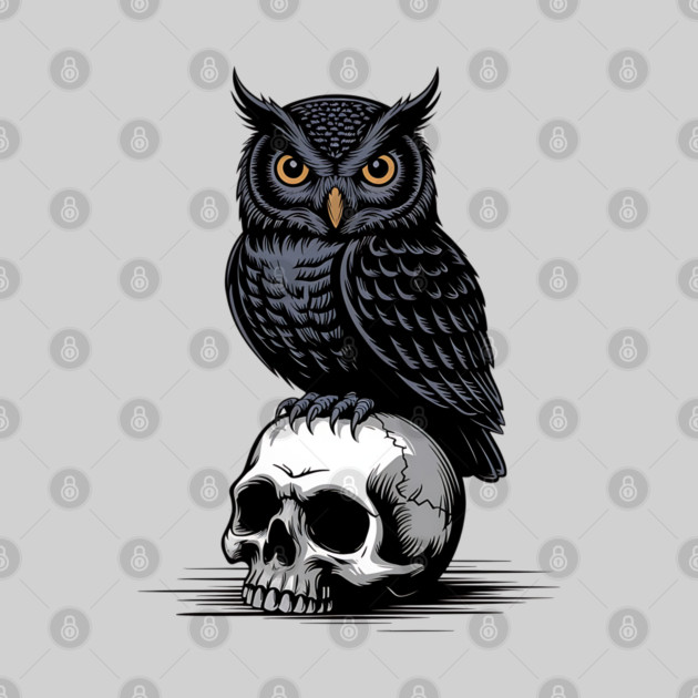 Gothic Owl Perched on Skull by BirdsnStuff