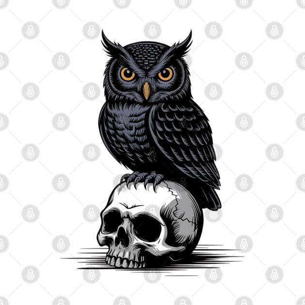 Gothic Owl Perched on Skull by BirdsnStuff