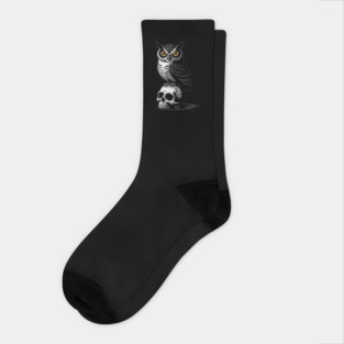 Eerie Owl with Skull in Black and White Gothic Style Socks
