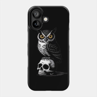 Eerie Owl with Skull in Black and White Gothic Style Phone Case