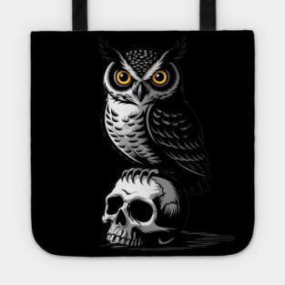 Eerie Owl with Skull in Black and White Gothic Style Tote