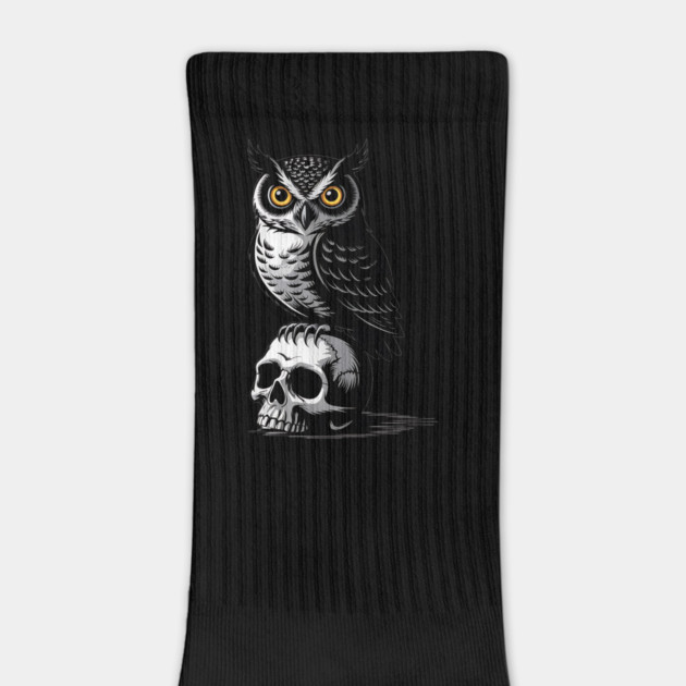 Eerie Owl with Skull in Black and White Gothic Style by BirdsnStuff