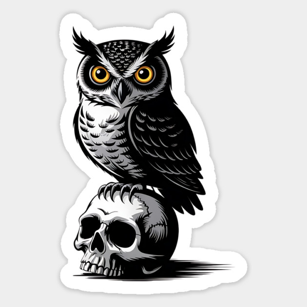 Eerie Owl with Skull in Black and White Gothic Style Magnet by BirdsnStuff