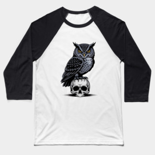 Monochrome Owl with Skull Baseball T-Shirt