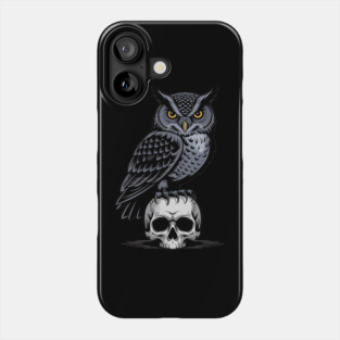 Monochrome Owl with Skull Phone Case