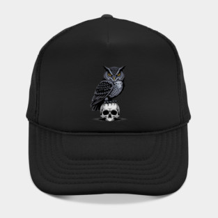 Monochrome Owl with Skull Hat