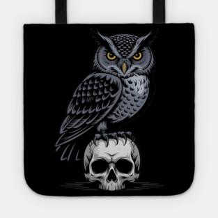 Monochrome Owl with Skull Tote