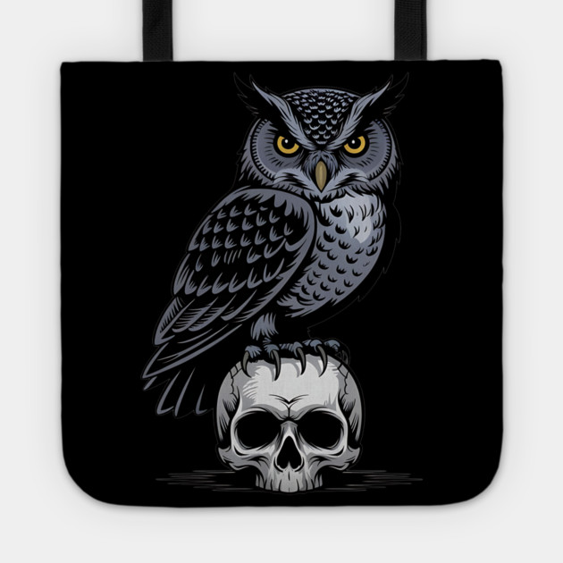 Monochrome Owl with Skull Tote by BirdsnStuff
