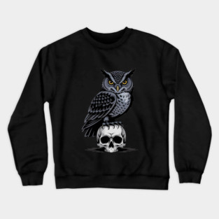 Monochrome Owl with Skull Crewneck Sweatshirt