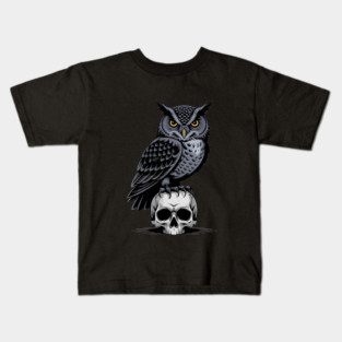 Monochrome Owl with Skull Kids T-Shirt