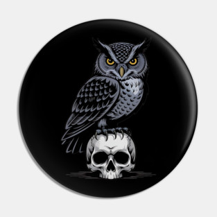 Monochrome Owl with Skull Pin