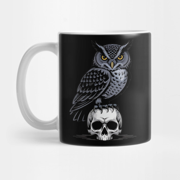 Monochrome Owl with Skull by BirdsnStuff
