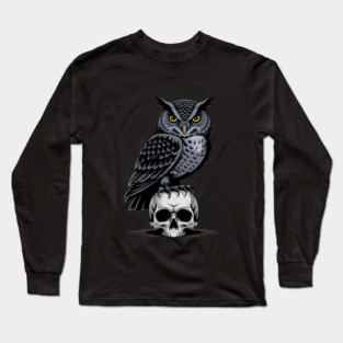 Monochrome Owl with Skull Long Sleeve T-Shirt