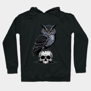 Monochrome Owl with Skull Hoodie