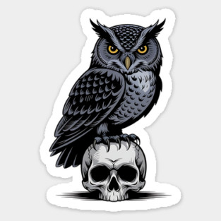Monochrome Owl with Skull Sticker