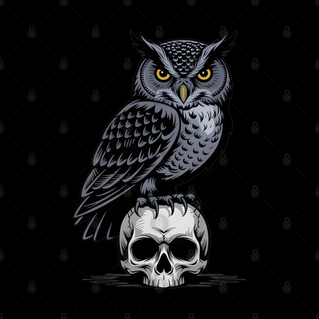 Monochrome Owl with Skull by BirdsnStuff