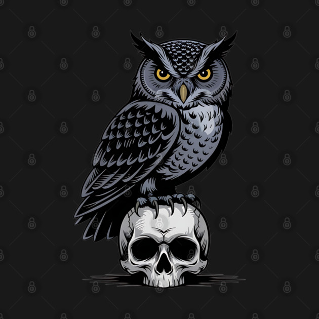Monochrome Owl with Skull by BirdsnStuff