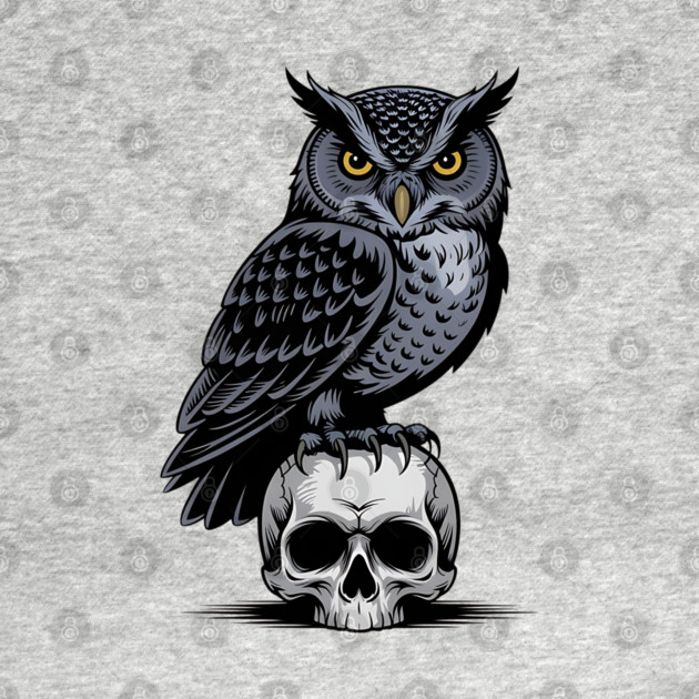 Monochrome Owl with Skull by BirdsnStuff