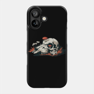 Fungi-Filled Deer Skull in Spooky Forest Floor Scene Phone Case