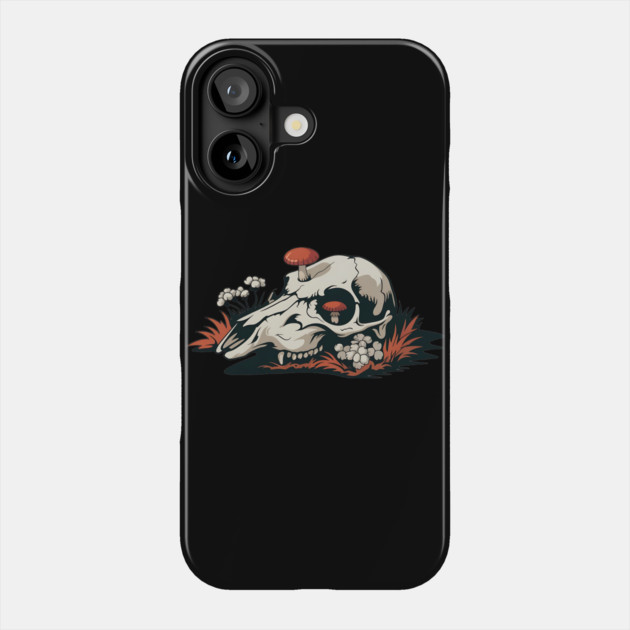 Fungi-Filled Deer Skull in Spooky Forest Floor Scene Phone Case by BirdsnStuff