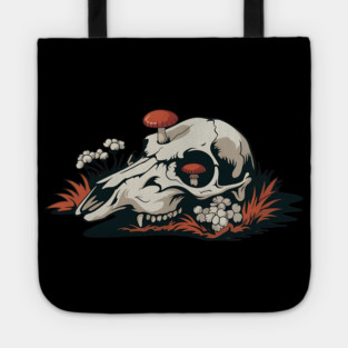 Fungi-Filled Deer Skull in Spooky Forest Floor Scene Tote