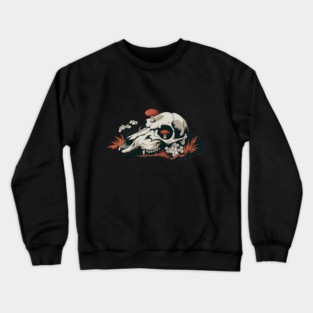 Fungi-Filled Deer Skull in Spooky Forest Floor Scene Crewneck Sweatshirt