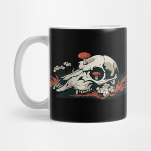 Fungi-Filled Deer Skull in Spooky Forest Floor Scene Mug