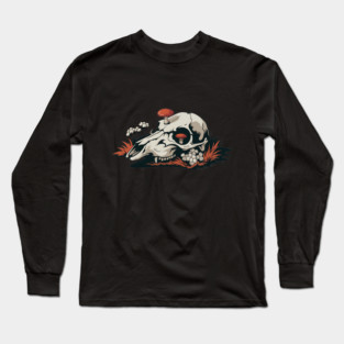 Fungi-Filled Deer Skull in Spooky Forest Floor Scene Long Sleeve T-Shirt
