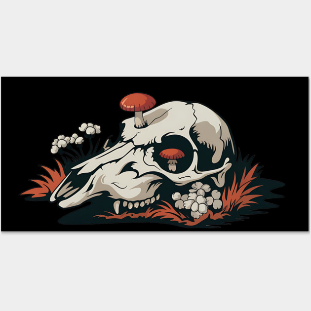 Fungi-Filled Deer Skull in Spooky Forest Floor Scene Wall Art by BirdsnStuff
