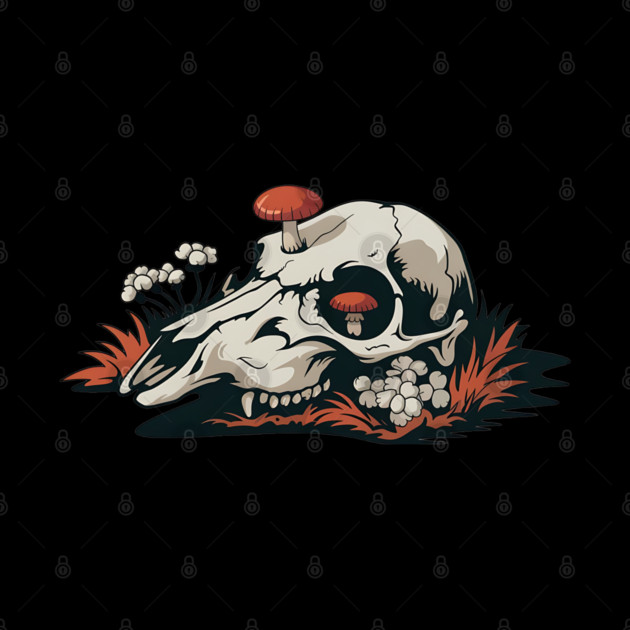 Fungi-Filled Deer Skull in Spooky Forest Floor Scene by BirdsnStuff