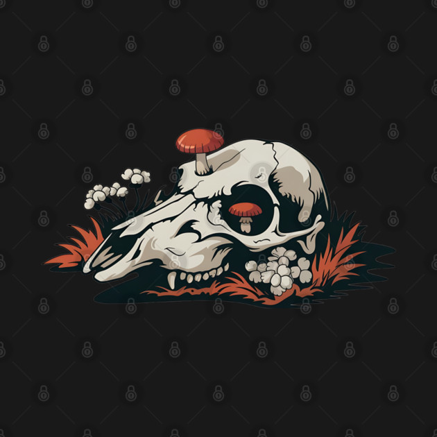 Fungi-Filled Deer Skull in Spooky Forest Floor Scene by BirdsnStuff