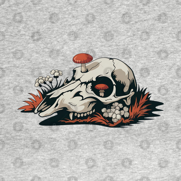 Fungi-Filled Deer Skull in Spooky Forest Floor Scene by BirdsnStuff