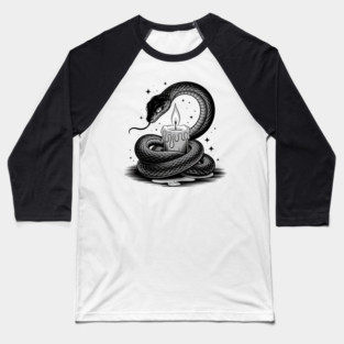 Serpent with Candle in Dark Gothic Ritual Style Baseball T-Shirt