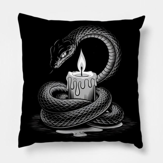 Serpent with Candle in Dark Gothic Ritual Style Pillow by BirdsnStuff