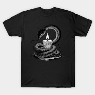 Serpent with Candle in Dark Gothic Ritual Style T-Shirt