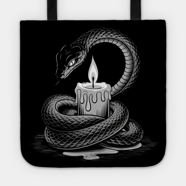 Serpent with Candle in Dark Gothic Ritual Style Tote by BirdsnStuff