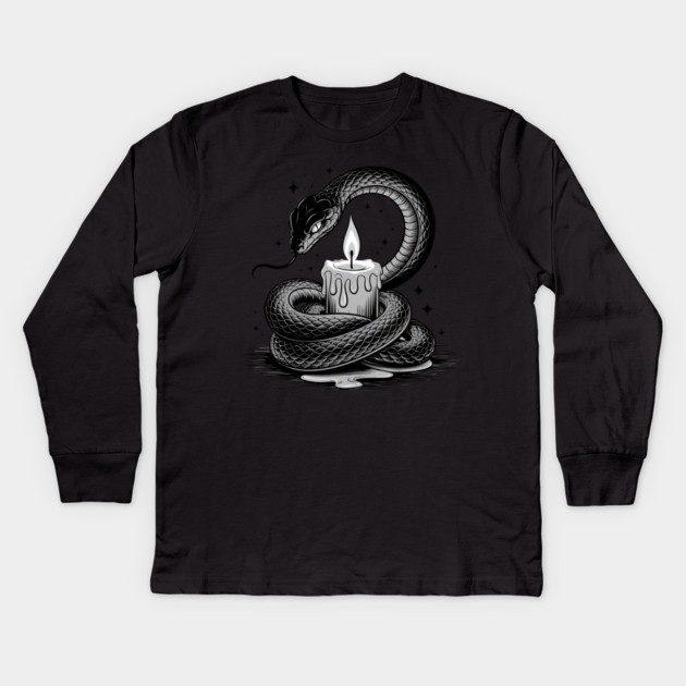 Serpent with Candle in Dark Gothic Ritual Style Kids Long Sleeve T-Shirt by BirdsnStuff