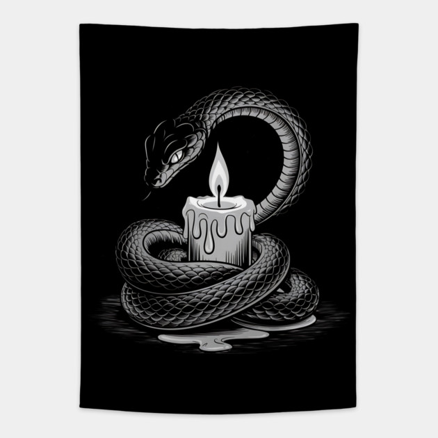 Serpent with Candle in Dark Gothic Ritual Style Tapestry by BirdsnStuff