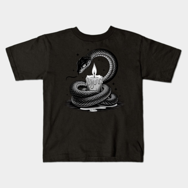 Serpent with Candle in Dark Gothic Ritual Style Kids T-Shirt by BirdsnStuff