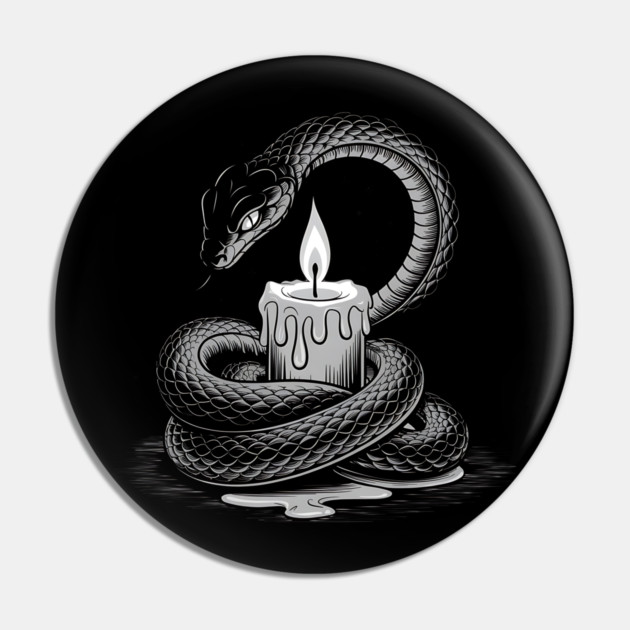 Serpent with Candle in Dark Gothic Ritual Style Pin by BirdsnStuff