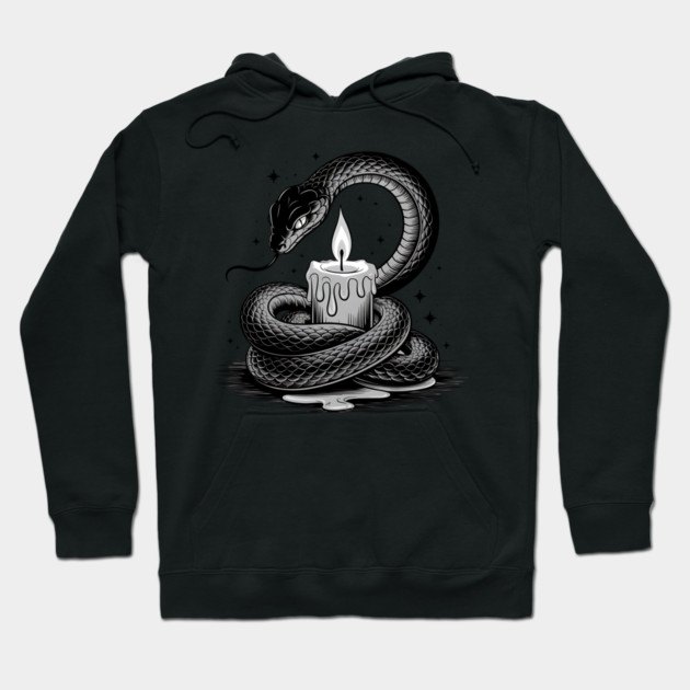Serpent with Candle in Dark Gothic Ritual Style Hoodie by BirdsnStuff