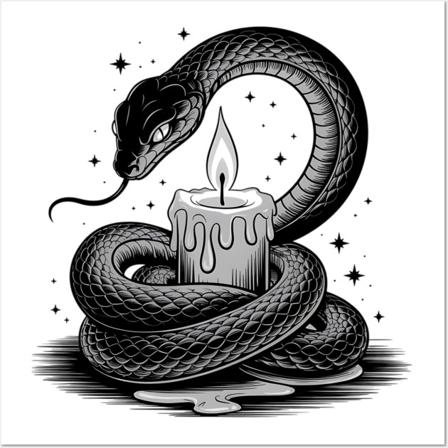 Serpent with Candle in Dark Gothic Ritual Style Wall Art by BirdsnStuff