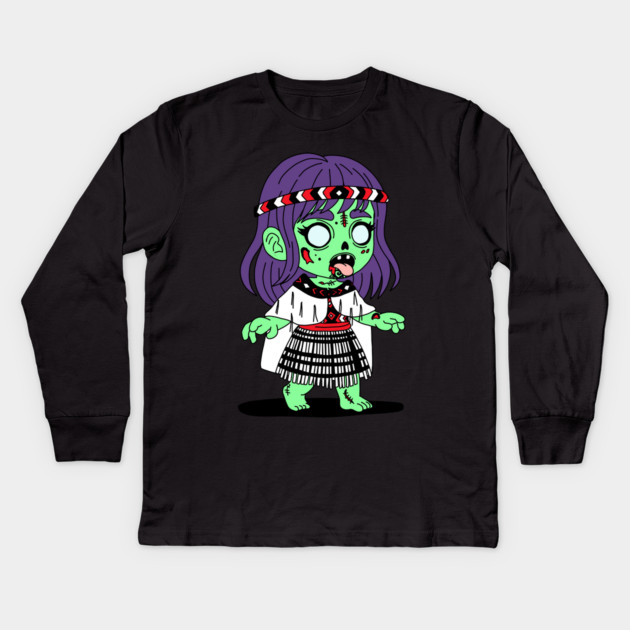Māori Zombie Kids Long Sleeve T-Shirt by H. R. Sinclair