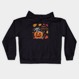 Happy Halloween with Raccoon in Pumpkin Kids Hoodie