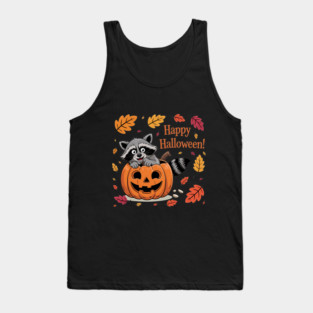 Happy Halloween with Raccoon in Pumpkin Tank Top