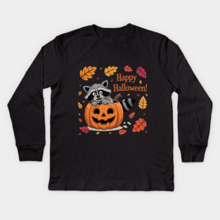 Happy Halloween with Raccoon in Pumpkin Kids Long Sleeve T-Shirt