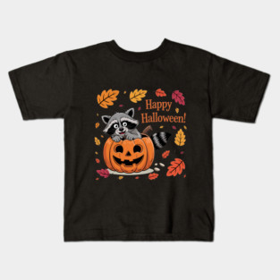 Happy Halloween with Raccoon in Pumpkin Kids T-Shirt