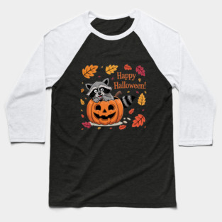 Happy Halloween with Raccoon in Pumpkin Baseball T-Shirt